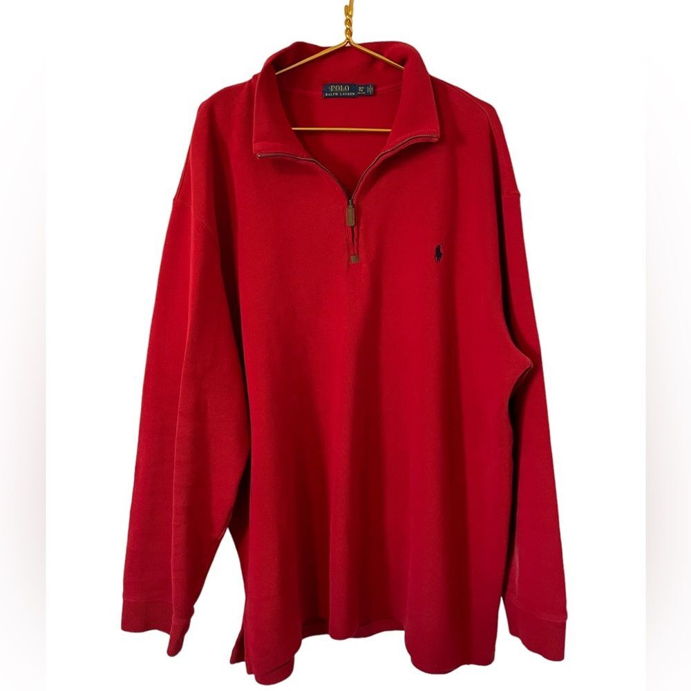 Polo Ralph Lauren Big‎ & Tall Red Quarter Zip Pullover Sweater, Size XL Tall